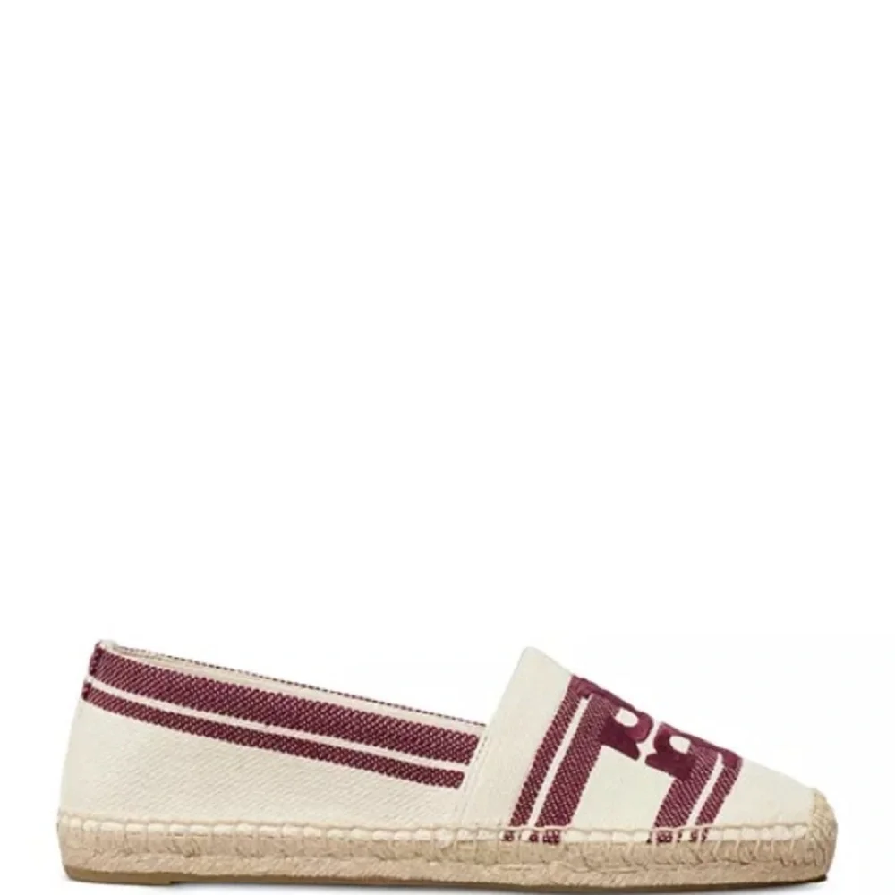 Tory Burch DOUBLET JACQUARD ESPADRILLE STRIPE LOGO Women's Burgundy and Cream 9